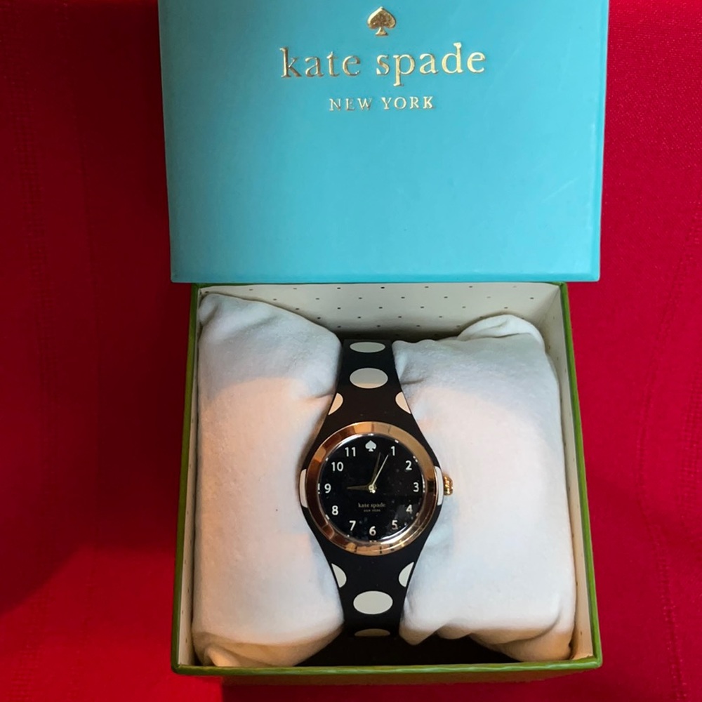 NEW KATE SPADE BLACK WHITE POLKADOT SILICONE WATCH